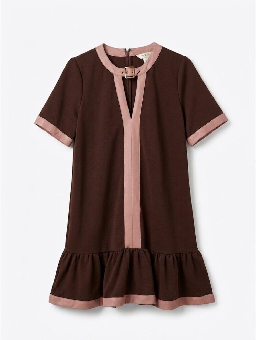 Anthropologie Maeve Dress S Brown Pink Faux Leather Trim Drop Waist Mini